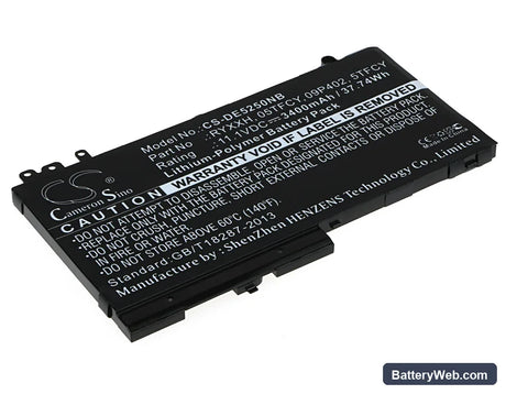 Dell Latitude 12 5000 Replacement Battery, 11.1V, 3400mAh, Li-Polymer 1