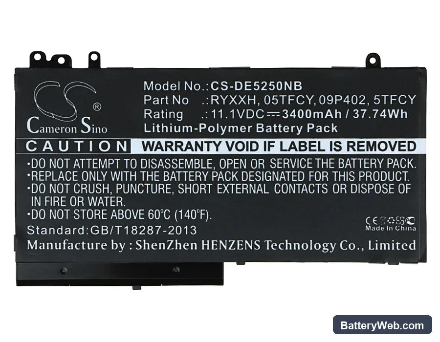 Dell Latitude 12 5000 Replacement Battery, 11.1V, 3400mAh, Li-Polymer 5