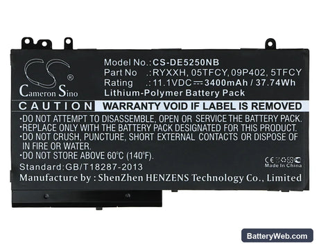 Dell Latitude 12 5000 Replacement Battery, 11.1V, 3400mAh, Li-Polymer 5