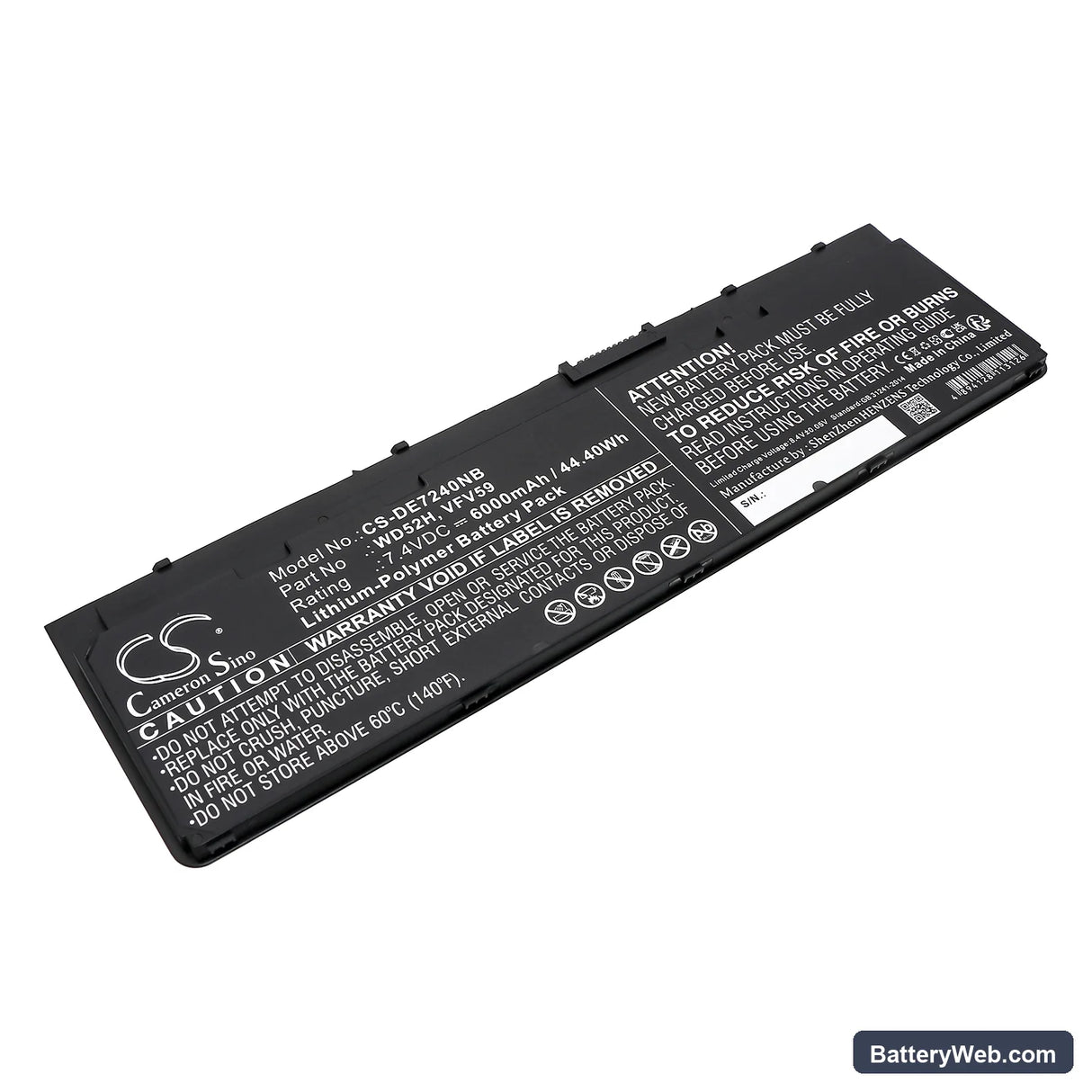 Dell Latitude E7240 Replacement Battery, 7.4V, 6000mAh, Li-Polymer 1
