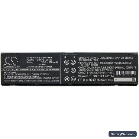Dell Latitude 14 E7450 Replacement Battery, 11.1V, 3500mAh, Li-ion 3