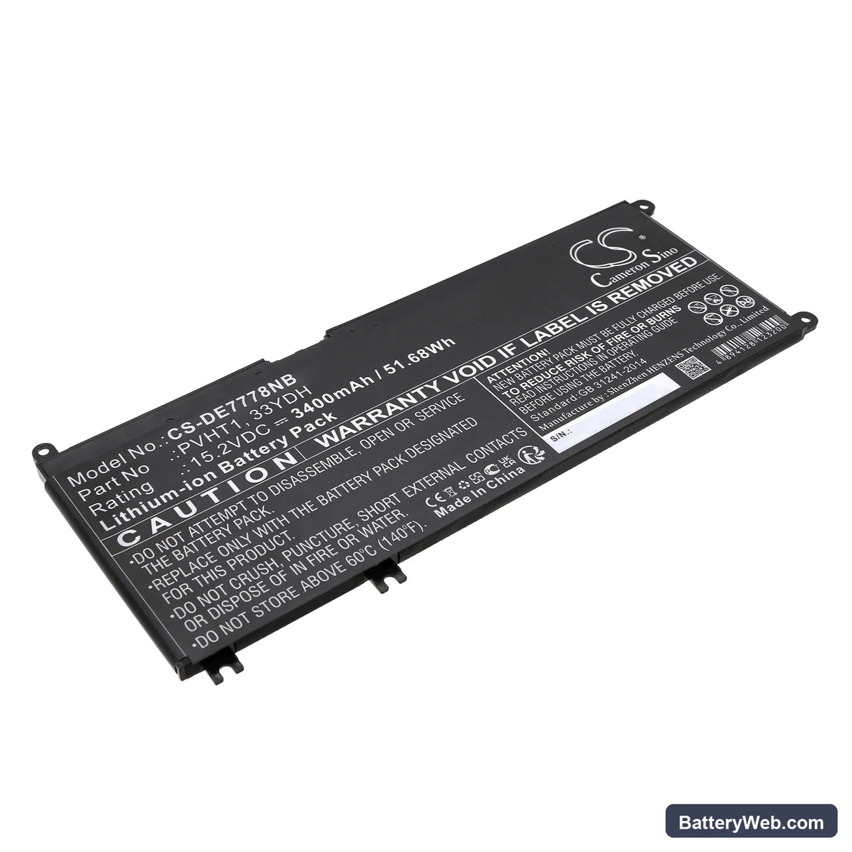 Dell DNCWSCB6106B Replacement Battery, 15.2V, 3400mAh, Li-ion 1