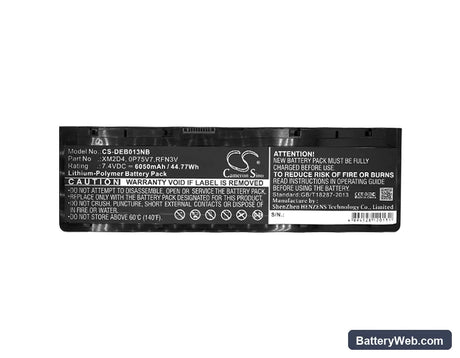 Dell Blanco 2013 Replacement Battery, 7.4V, 6050mAh, Li-Polymer 5