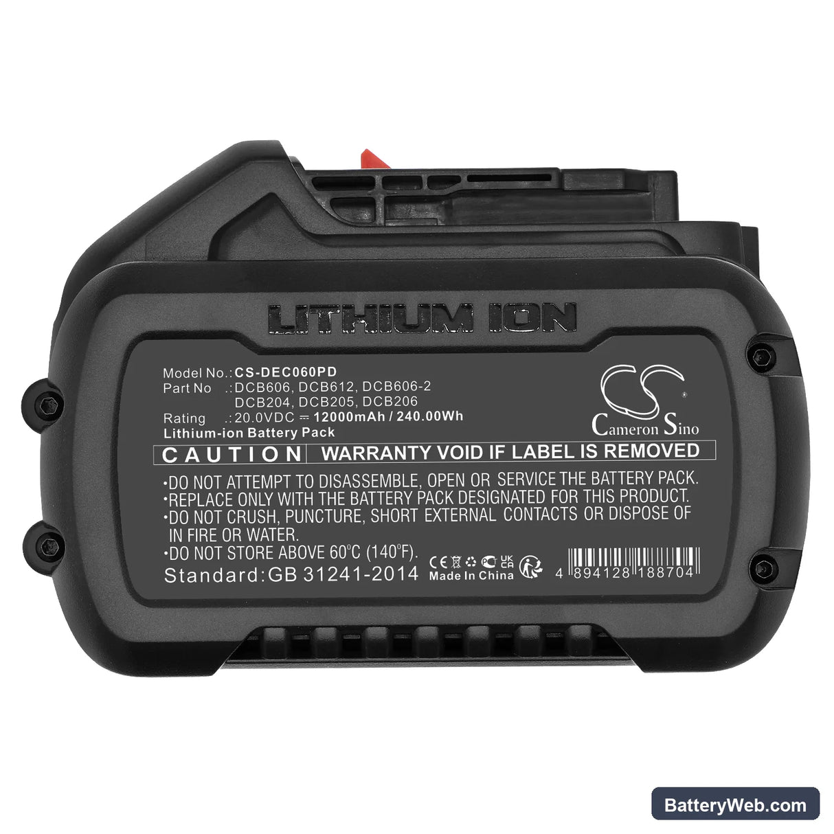 DeWalt 20V MAX Replacement Battery, 20V, 12000mAh, Li-ion 5