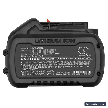 DeWalt 20V MAX Replacement Battery, 20V, 12000mAh, Li-ion 5