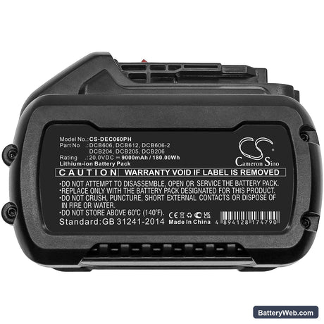 DeWalt 20V MAX Replacement Battery, 20V, 9000mAh, Li-ion 3