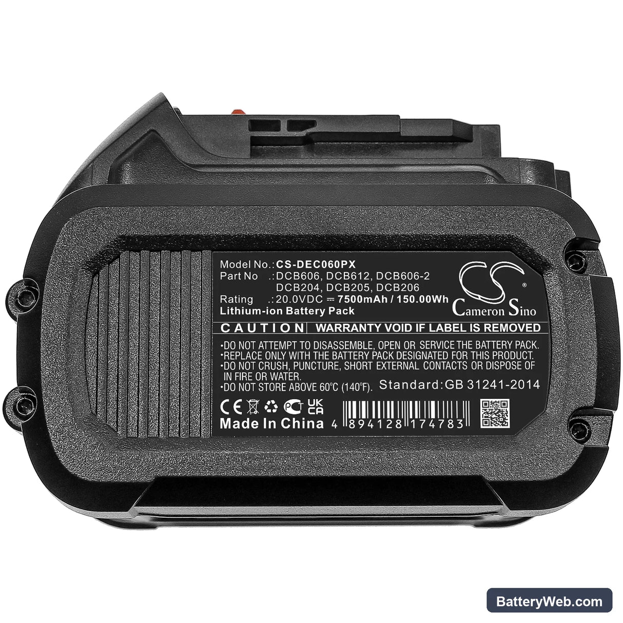 DeWalt 20V MAX Replacement Battery, 20V, 7500mAh, Li-ion 3