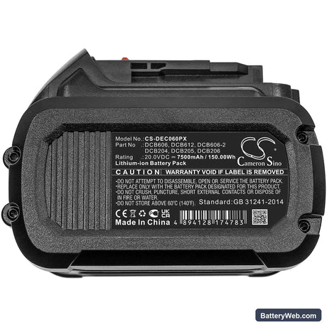 DeWalt 20V MAX Replacement Battery, 20V, 7500mAh, Li-ion 3