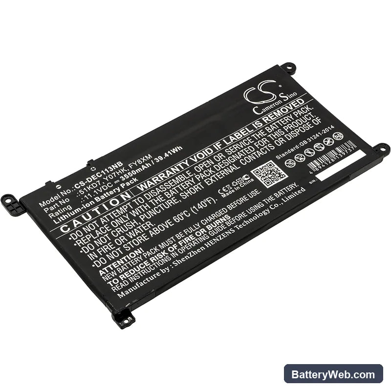 Dell Chromebook 11 3180 Replacement Battery, 11.1V, 3550mAh, Li-ion 1