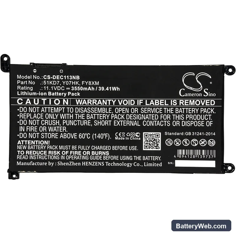 Dell Chromebook 11 3180 Replacement Battery, 11.1V, 3550mAh, Li-ion 3