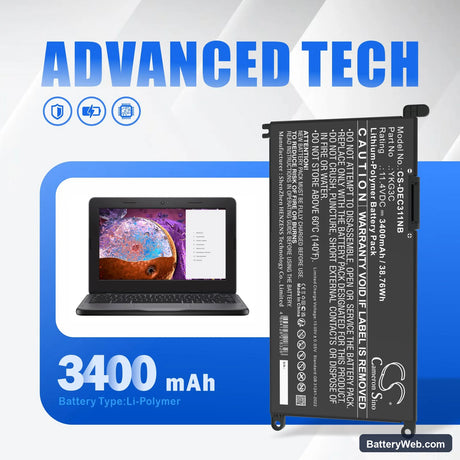 Dell Chromebook 3110 Replacement Battery, 11.4V, 3400mAh, Li-Polymer 7