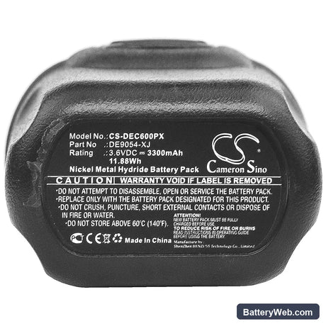 DeWalt DC600 Screwdriver Replacement Battery, 3.6V, 3300mAh, Ni-MH 3
