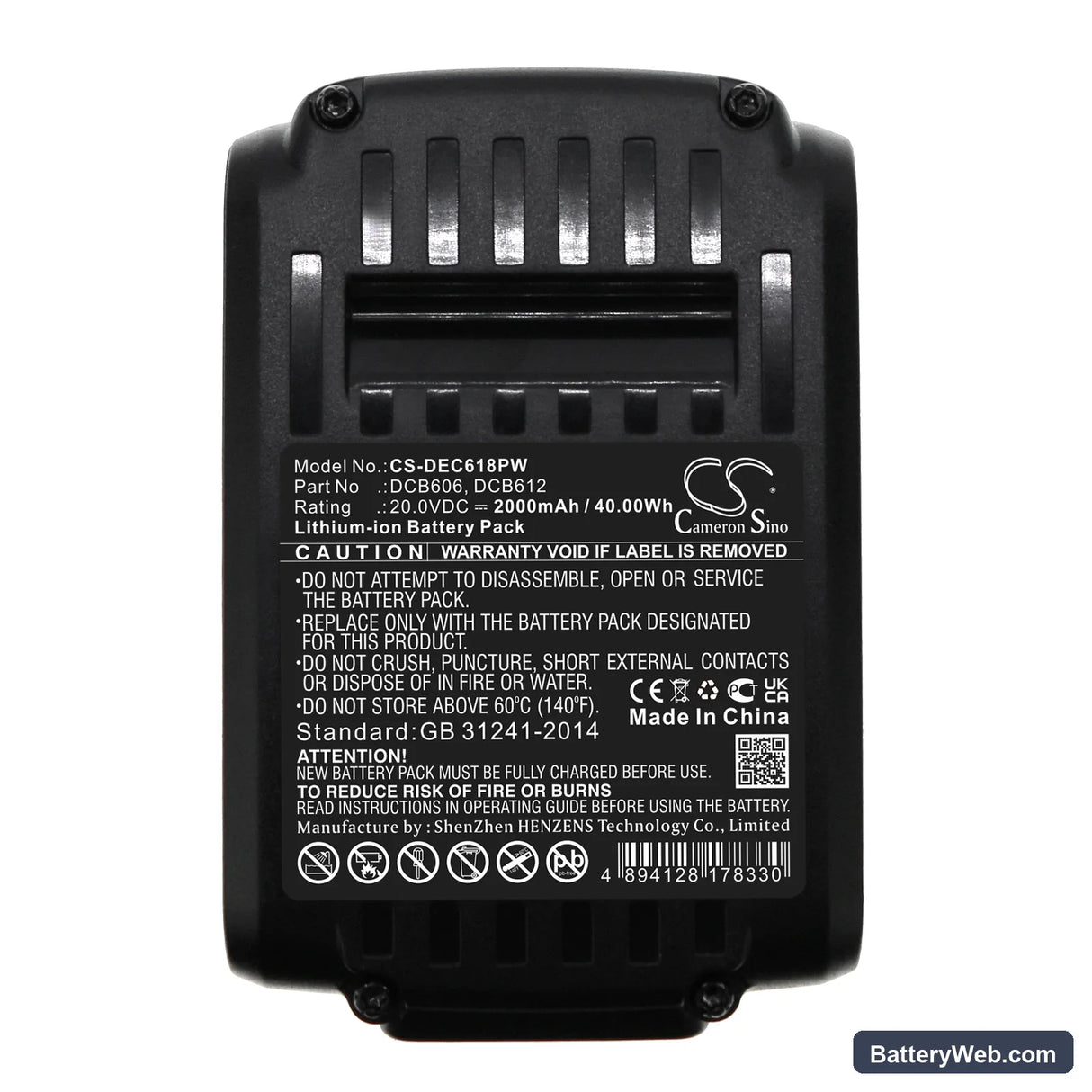 DeWalt 20V MAX Replacement Battery, 20V, 2000mAh, Li-ion 5
