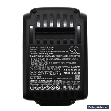 DeWalt 20V MAX Replacement Battery, 20V, 2000mAh, Li-ion 5