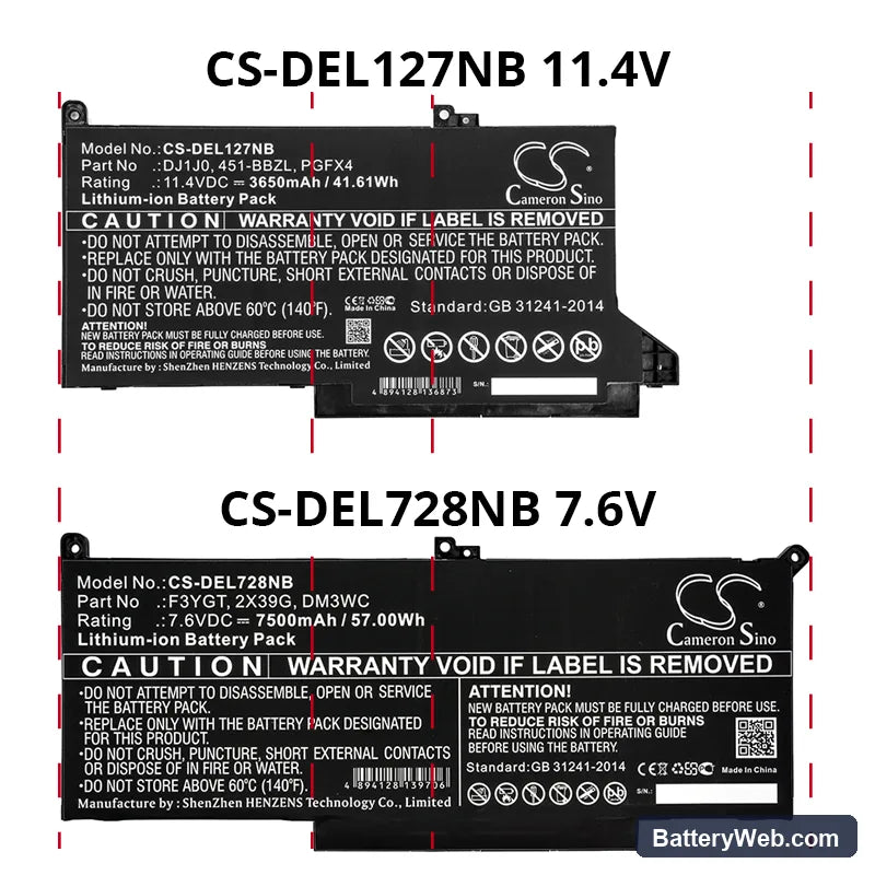 Dell Latitude 12 7000 Replacement Battery, 11.4V, 3650mAh, Li-ion 4