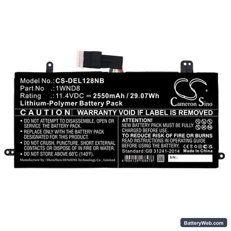Dell Latitude 12 5285 Replacement Battery, 11.4V, 2550mAh, Li-Polymer 3