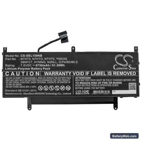 Dell Latitude 15 9510 WPK5N Replacement Battery, 7.6V, 6750mAh, Li-Polymer 3