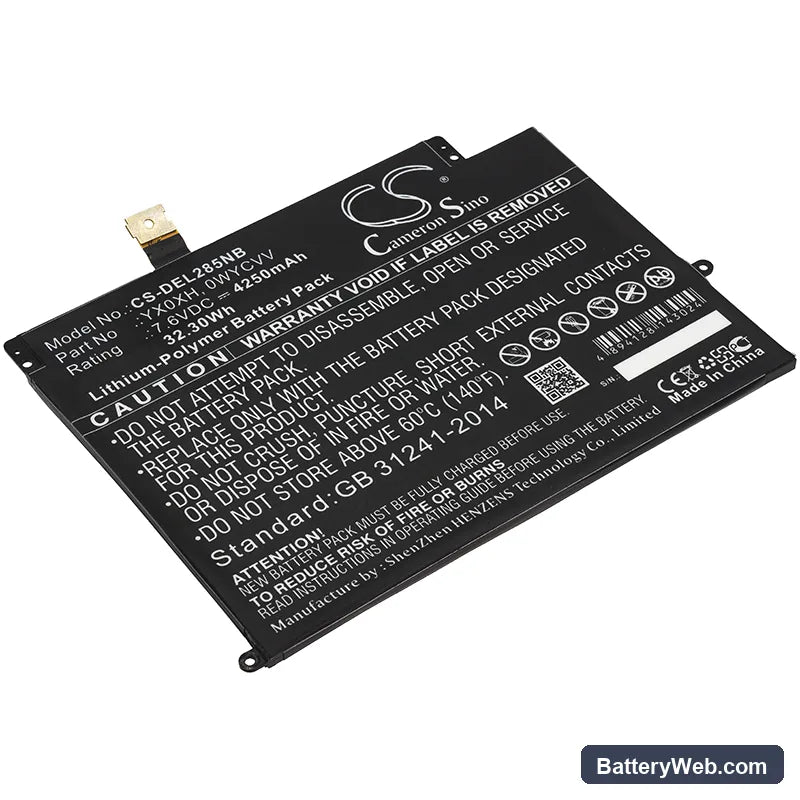 Dell Latitude 7285 Replacement Battery, 7.6V, 4250mAh, Li-Polymer 1