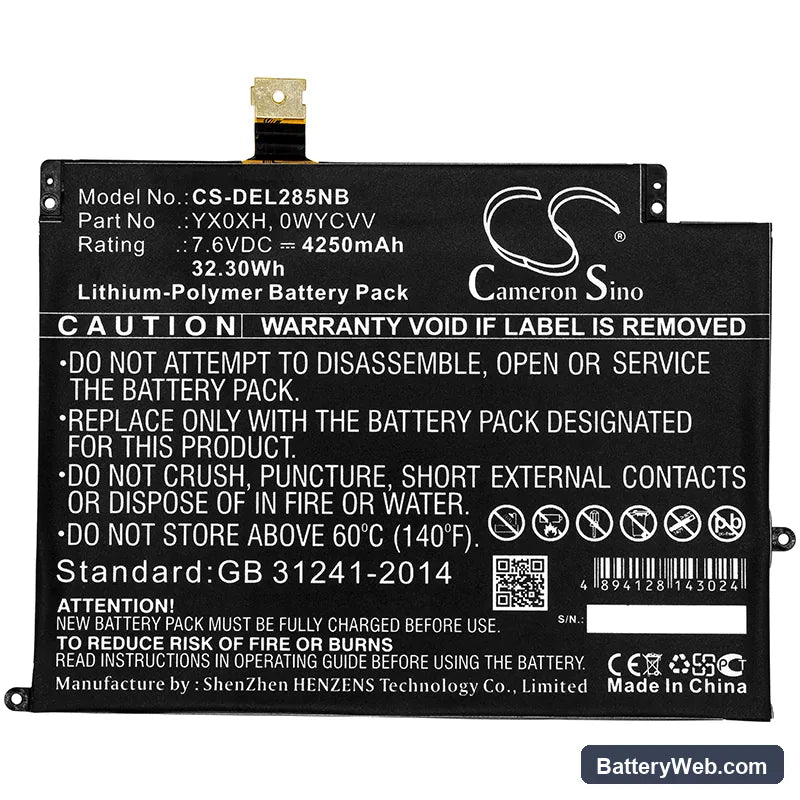 Dell Latitude 7285 Replacement Battery, 7.6V, 4250mAh, Li-Polymer 3