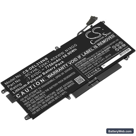 Dell N003L7390-C-D1606FTCN Replacement Battery, 7.6V, 7750mAh, Li-Polymer 1