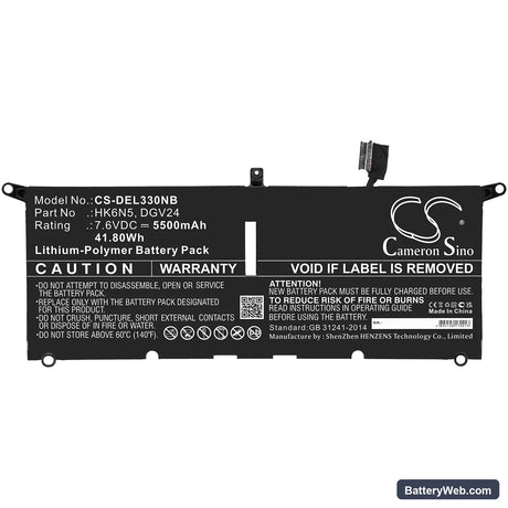 Dell Latitude 3301 Replacement Battery, 7.6V, 5500mAh, Li-Polymer 3