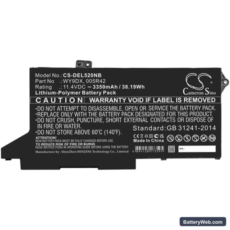 Dell Latitude 5420 Replacement Battery, 11.4V, 3350mAh, Li-Polymer 3
