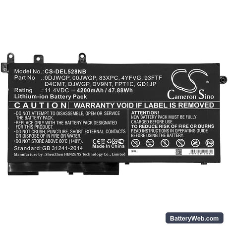 Dell Latitude 12 5290 Replacement Battery, 11.4V, 4200mAh, Li-ion 5