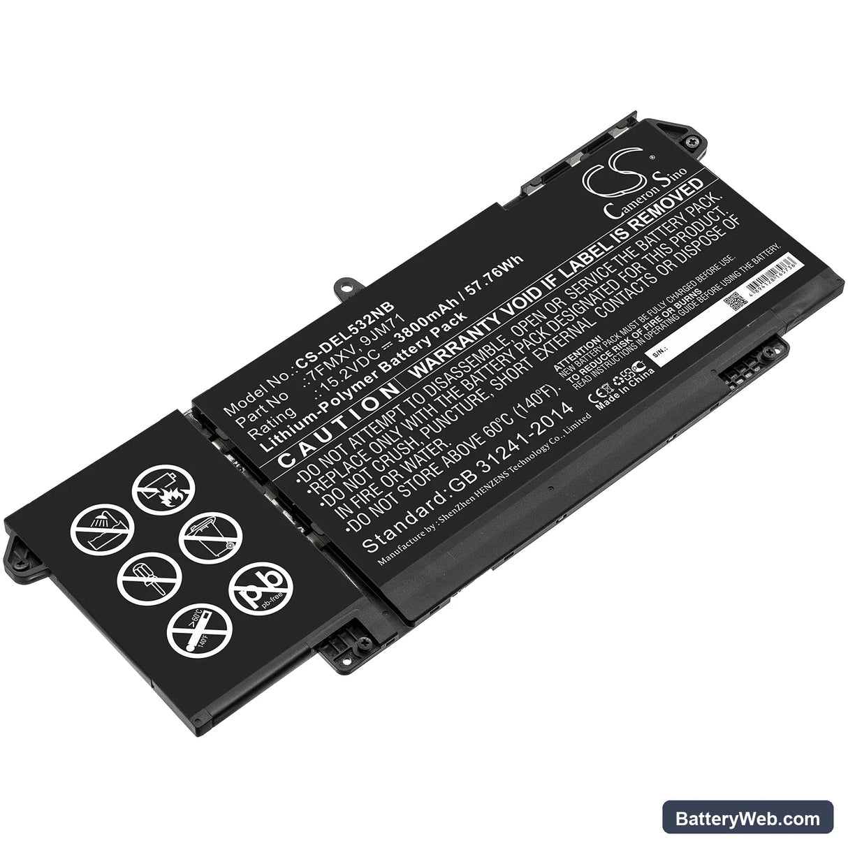 Dell Latitude 5320 Replacement Battery, 15.2V, 3800mAh, Li-Polymer 1