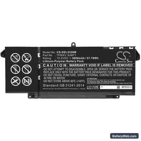 Dell Latitude 5320 Replacement Battery, 15.2V, 3800mAh, Li-Polymer 3