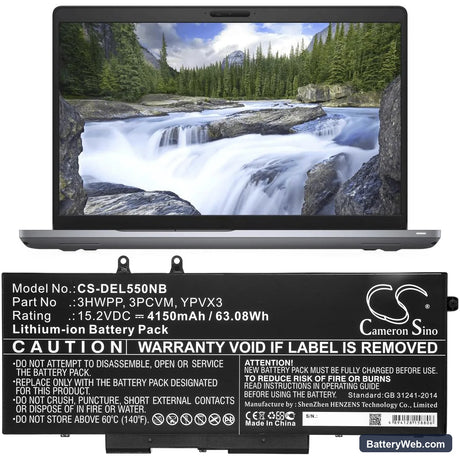 Dell Latitude 5501 Replacement Battery, 15.2V, 4150mAh, Li-ion 5