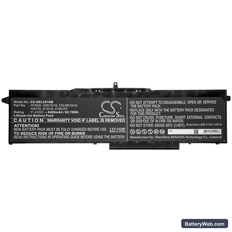Dell Latitude 15 5501 Replacement Battery, 11.4V, 8400mAh, Li-ion 3