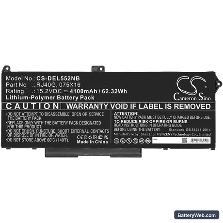 Dell Precision 15 3560 F3T9T Replacement Battery, 15.2V, 4100mAh, Li-Polymer 3