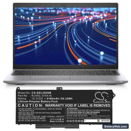 Dell Precision 15 3560 F3T9T Replacement Battery, 15.2V, 4100mAh, Li-Polymer 5
