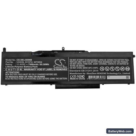 Dell Latitude 5580 Replacement Battery, 11.4V, 7500mAh, Li-Polymer 3