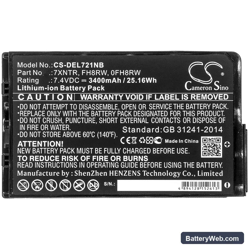 Dell Latitude 7202 Rugged Tablet Replacement Battery, 7.4V, 3400mAh, Li-ion 5