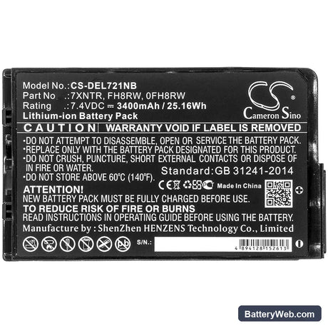 Dell Latitude 7202 Rugged Tablet Replacement Battery, 7.4V, 3400mAh, Li-ion 5