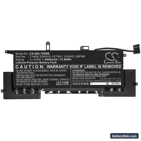 Dell Latitude E7260 Replacement Battery, 11.4V, 6400mAh, Li-Polymer 3