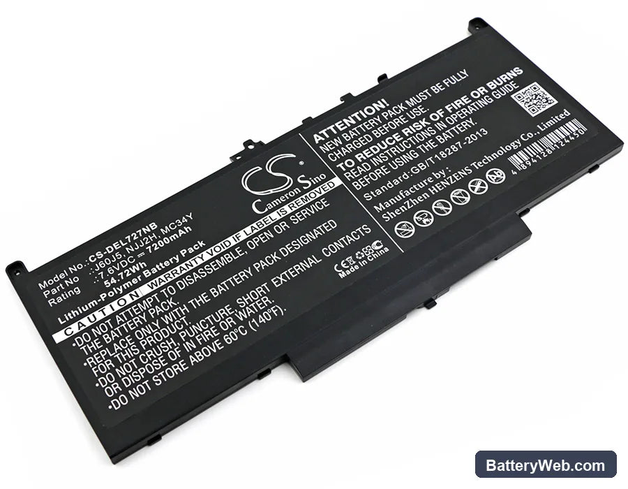 Dell Latitude 12 E7270 Replacement Battery, 7.6V, 7200mAh, Li-Polymer 1