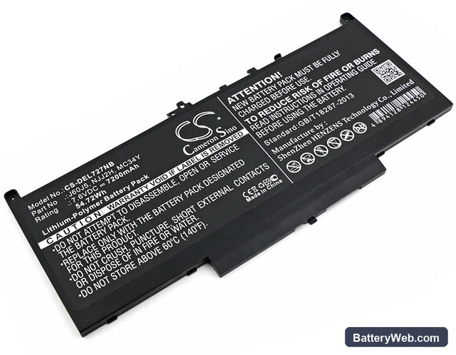 Dell Latitude 12 E7270 Replacement Battery, 7.6V, 7200mAh, Li-Polymer 1
