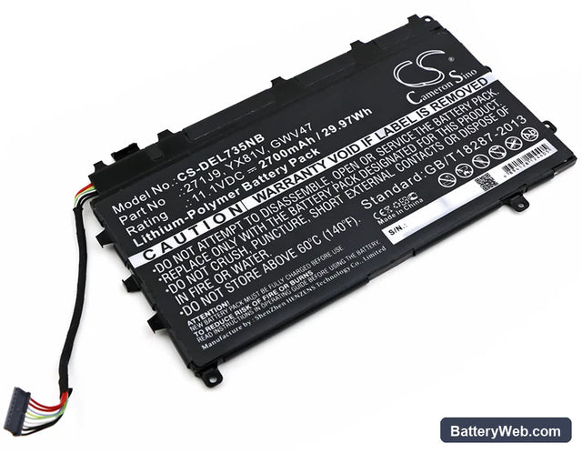Dell Latitude 7350 Replacement Battery, 11.1V, 2700mAh, Li-Polymer 1