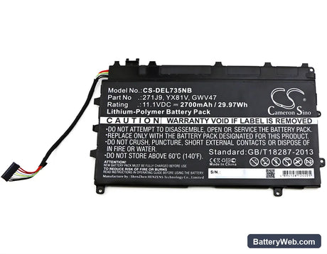 Dell Latitude 7350 Replacement Battery, 11.1V, 2700mAh, Li-Polymer 3