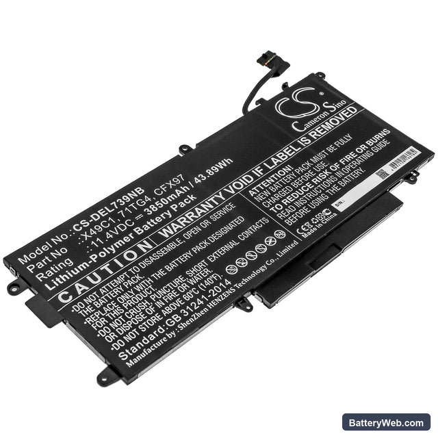 Dell Latitude 5289 2-in-1 Replacement Battery, 11.4V, 3850mAh, Li-Polymer 1