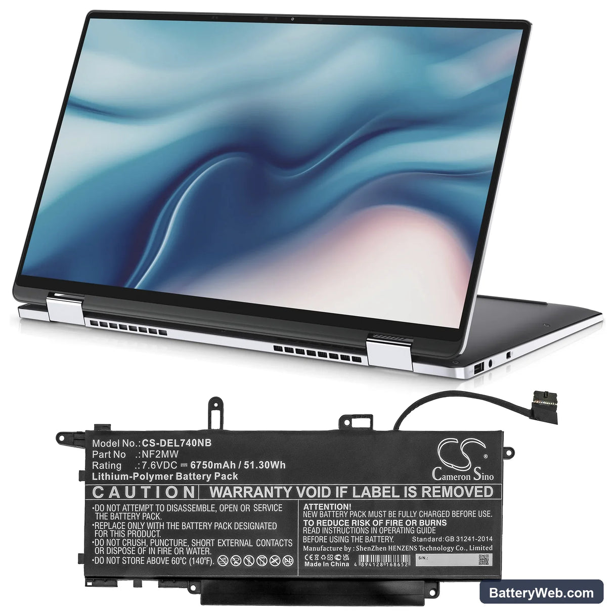 Dell Latitude 7310 2-in-1 Replacement Battery, 7.6V, 6750mAh, Li-Polymer 5