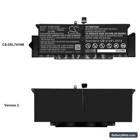 Dell Latitude 7410 Replacement Battery, 11.4V, 5500mAh, Li-Polymer 5
