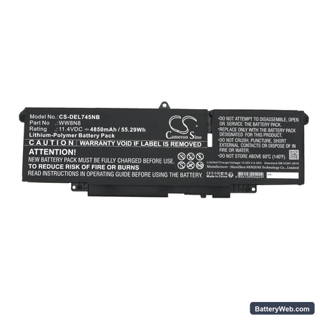 Dell Latitude 7450 Replacement Battery, 11.4V, 4850mAh, Li-ion 3