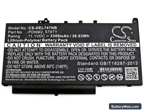 Dell Latitude E7470 Replacement Battery, 11.1V, 3300mAh, Li-Polymer 3