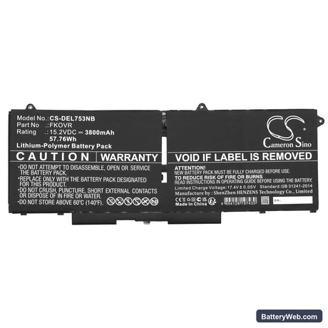 Dell Latitude 5330 Replacement Battery, 15.2V, 3800mAh, Li-Polymer 3