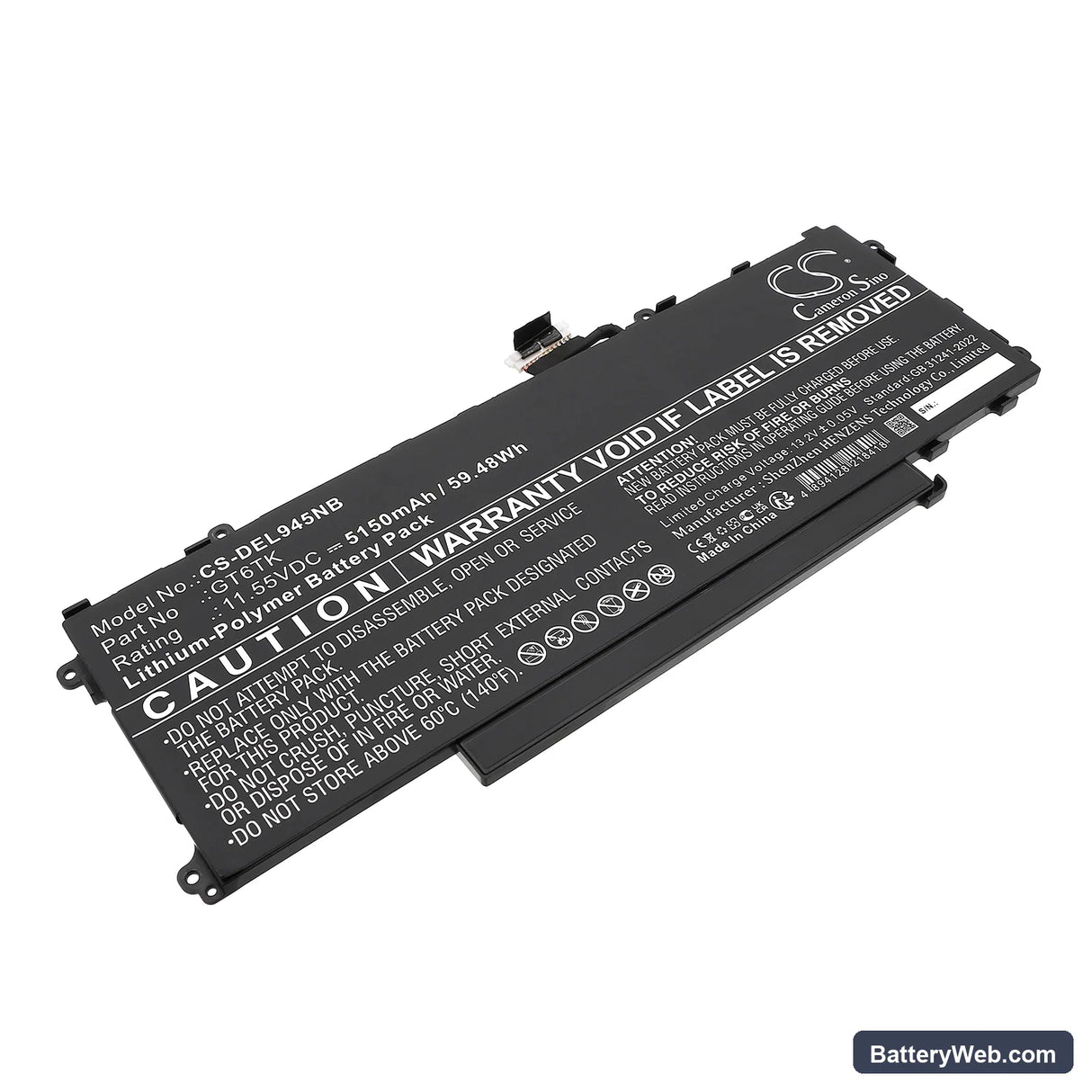 Dell Latitude 9440 2-in-1 Replacement Battery, 11.55V, 5150mAh, Li-Polymer 1