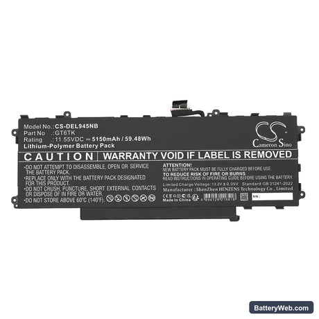 Dell Latitude 9440 2-in-1 Replacement Battery, 11.55V, 5150mAh, Li-Polymer 3