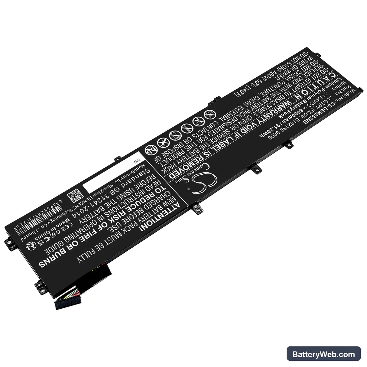 Dell XPS 15 9560 Replacement Battery, 11.4V, 8000mAh, Li-Polymer 2